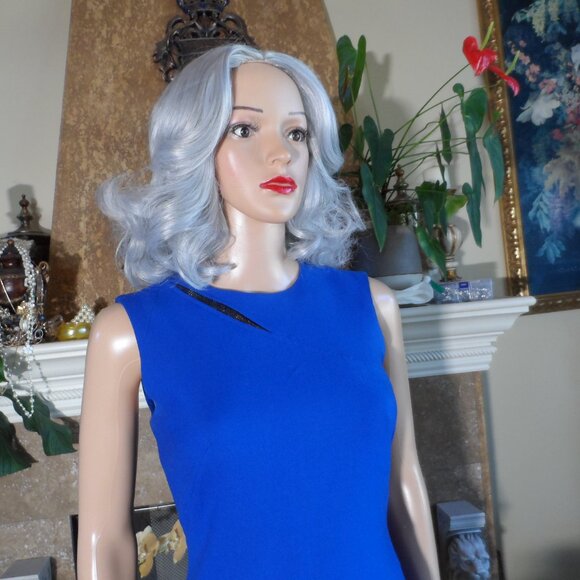 Versace Cobalt Blue Wool Sheath Dress w/Black Beading Detail Size IT 38 - US 6 - Picture 6 of 16